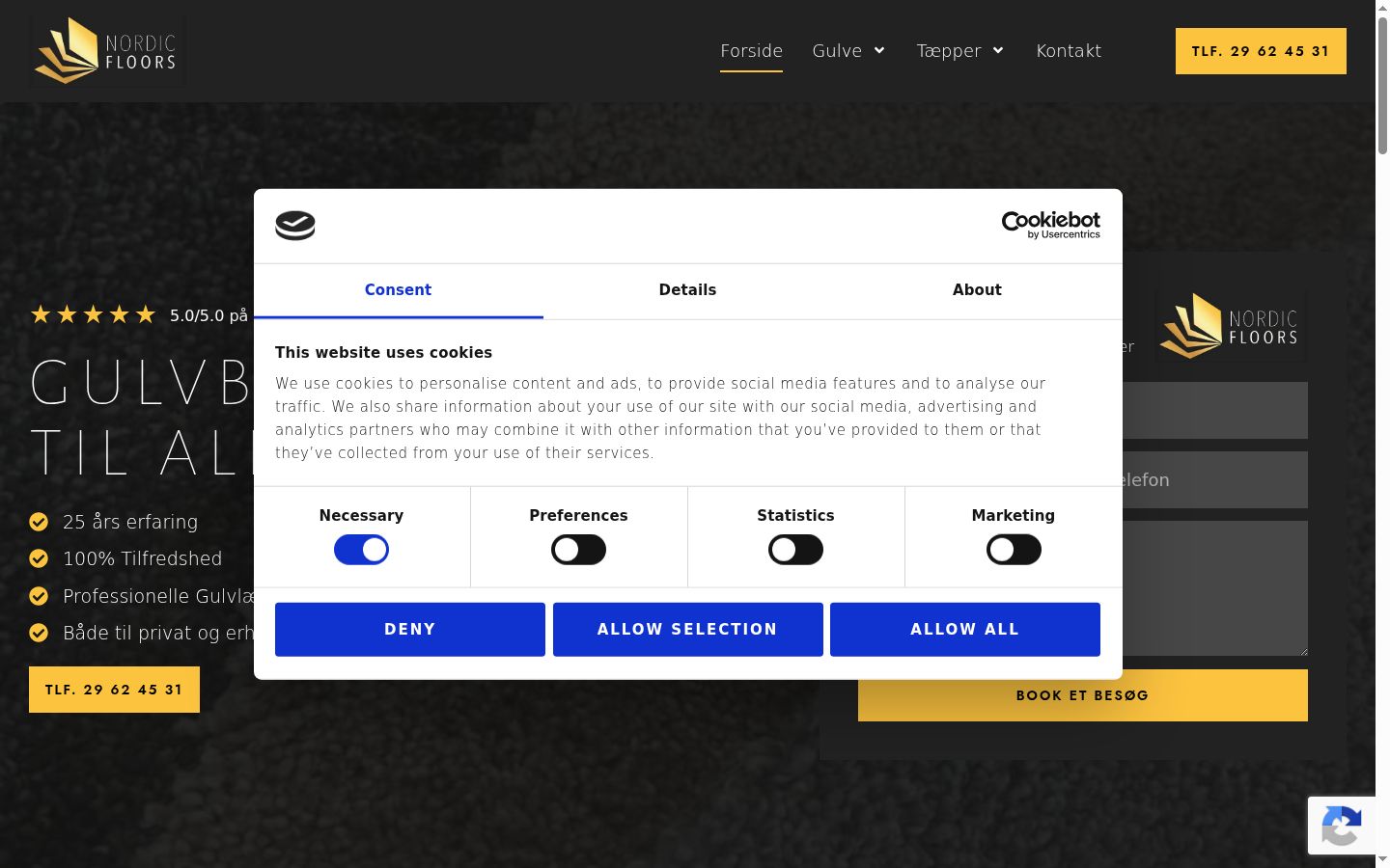 Screenshot del banner di consenso mostrato prima di qualsiasi interazione