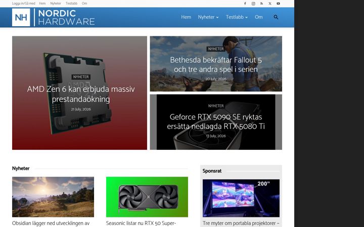 Screenshot of nordichardware.se