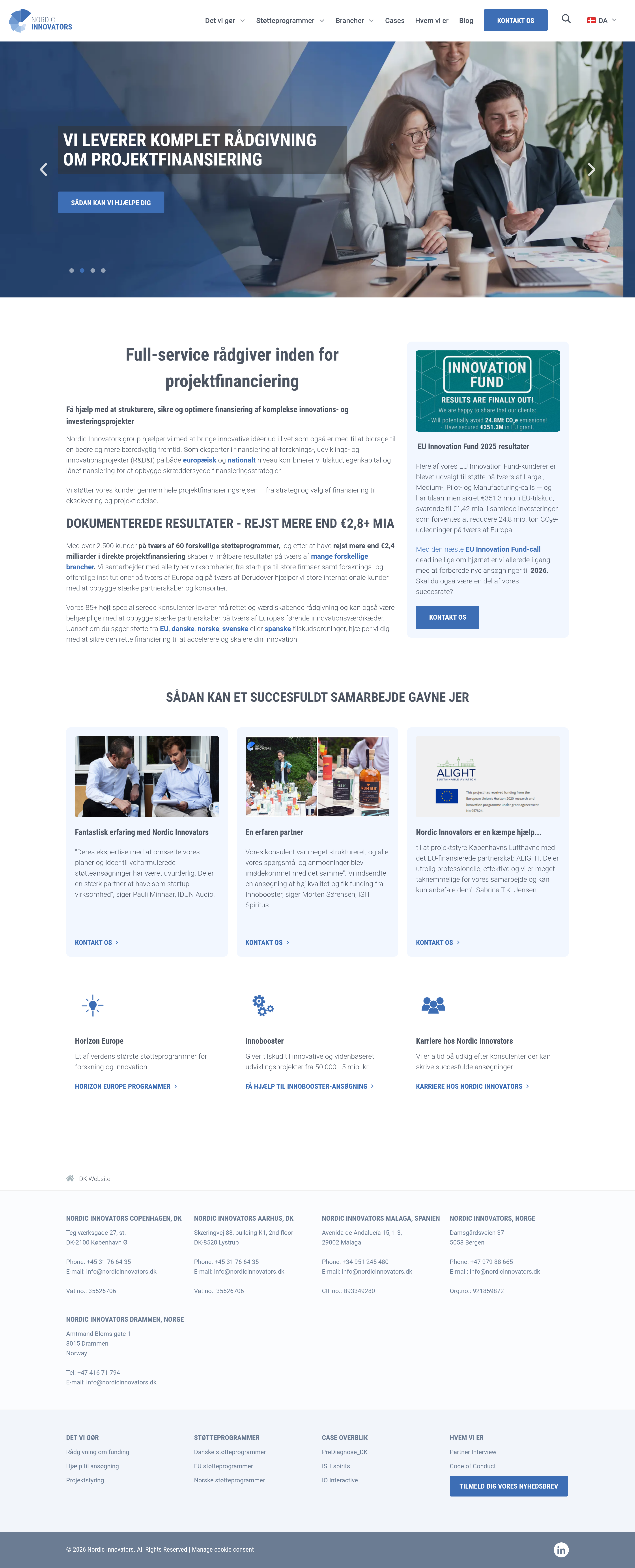 Screenshot of Nordic Innovators kan hjælpe dig med at søge støtte fra EU
