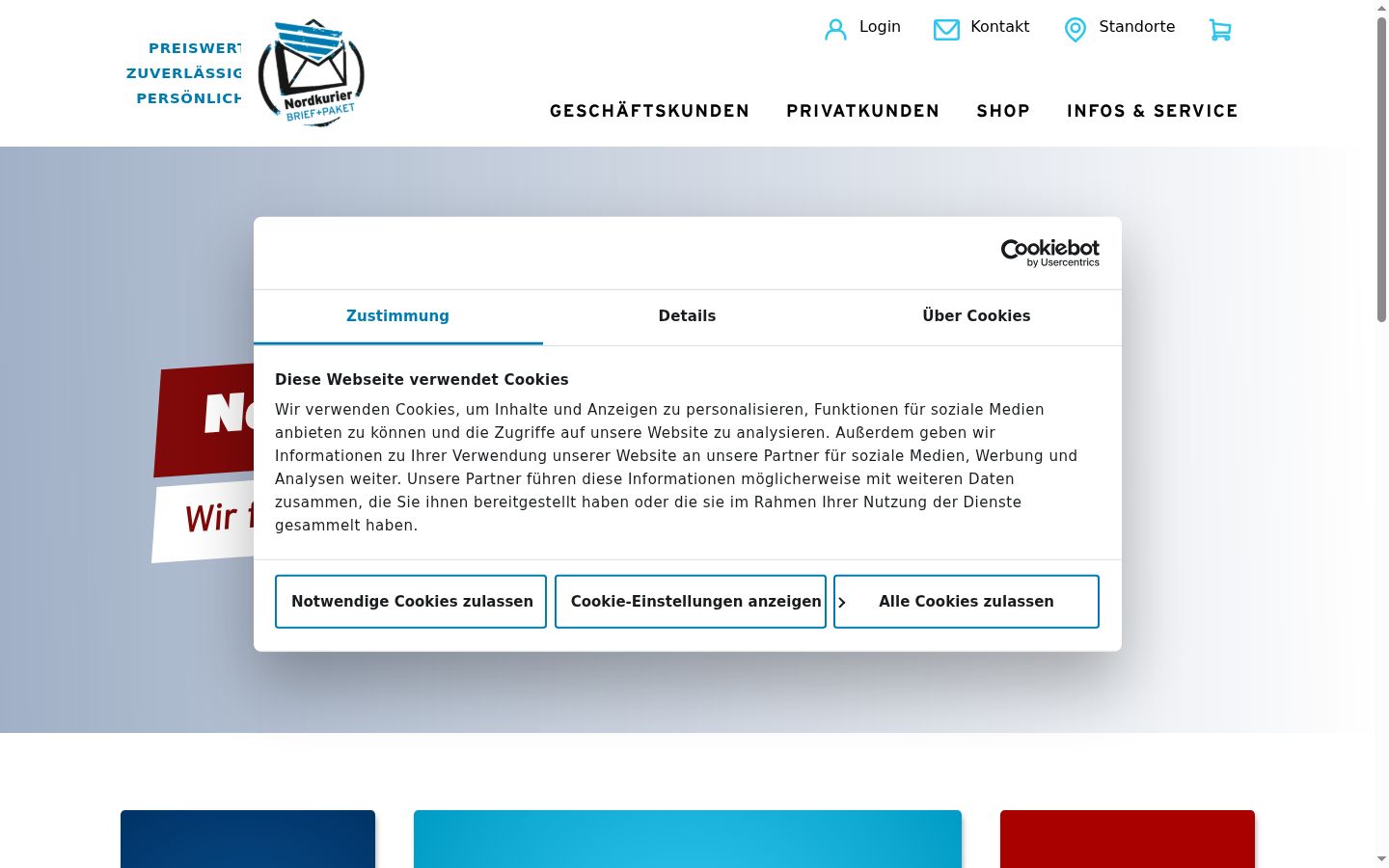 Screenshot des Einwilligungsbanners vor jeglicher Interaktion