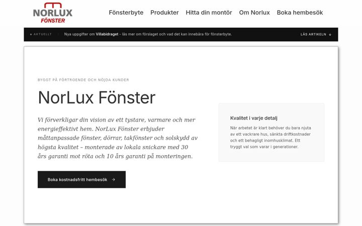Posnetek zaslona norluxfonster.se