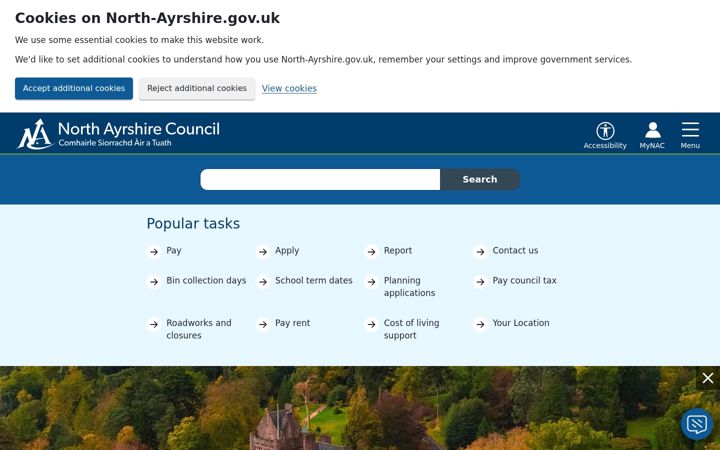 Kuvakaappaus sivustosta north-ayrshire.gov.uk