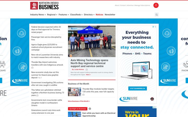Screenshot of northernontariobusiness.com