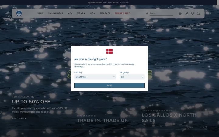 Screenshot of northsails.com
