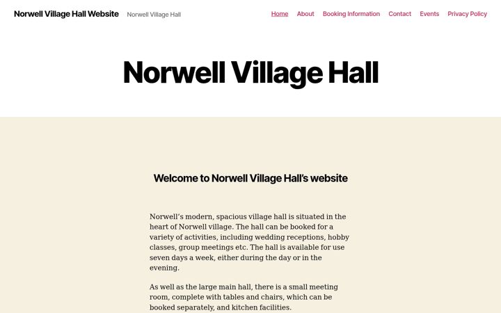 Screenshot of norwellvillagehall.co.uk
