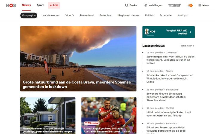 Screenshot van nos.nl