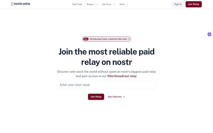 Screenshot of nostr.wine