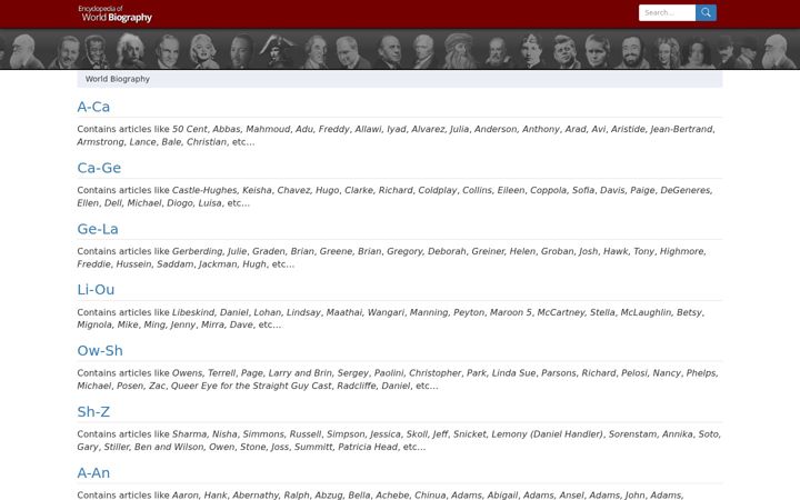 Screenshot of notablebiographies.com
