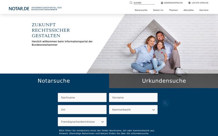 Screenshot of notar.de
