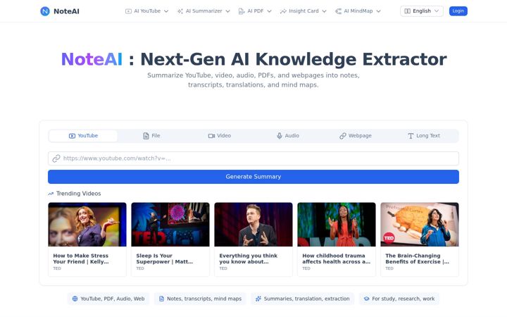 Screenshot stránky noteai.io