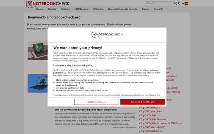Screenshot of notebookcheck.org