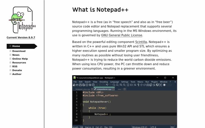 Ekrānuzņēmums no notepad-plus-plus.org