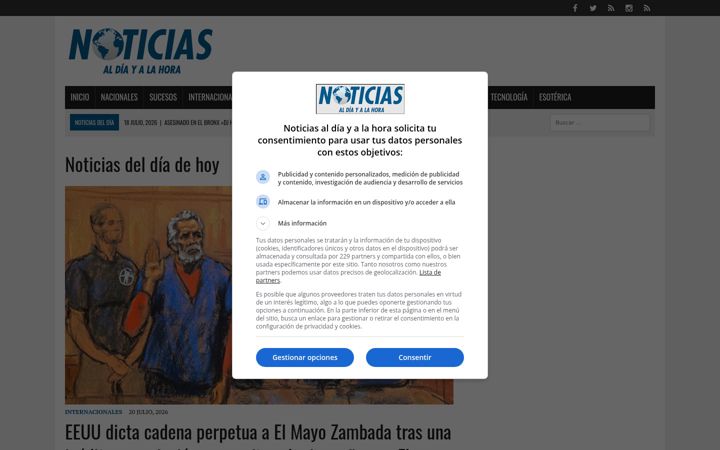 Posnetek zaslona noticiasaldiayalahora.co