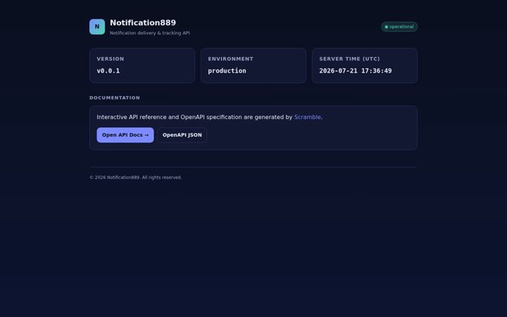 Screenshot of notification889.com