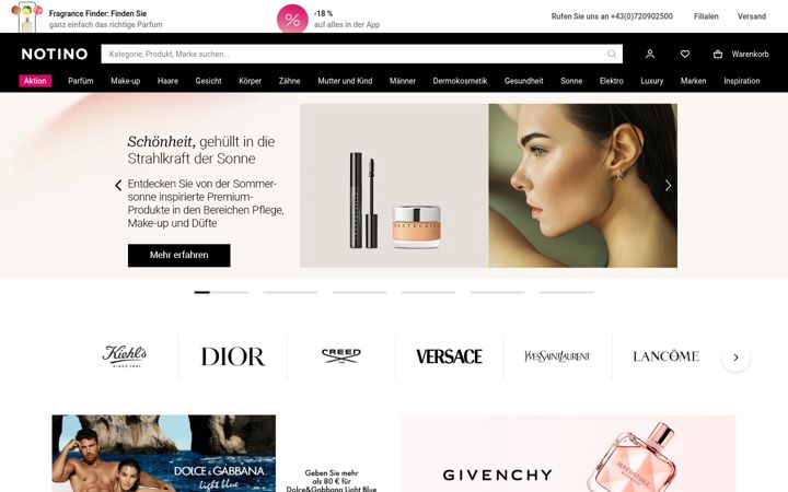 Screenshot of notino.at