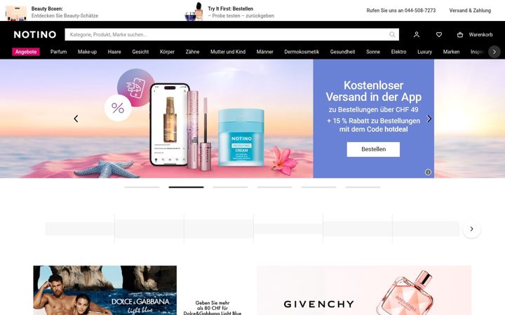 Screenshot of notino.ch