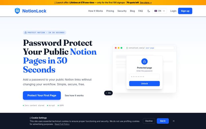 Screenshot ta' notionlock.com