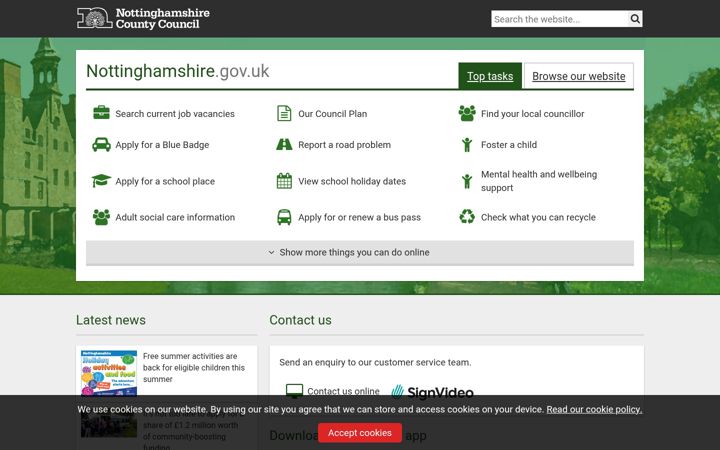 Screenshot of nottinghamshire.gov.uk