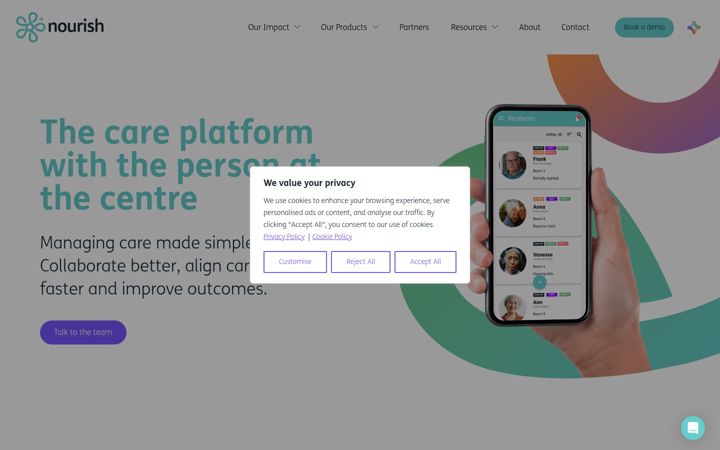 Captura de ecrã de nourishcare.co.uk