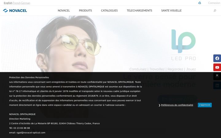 Screenshot of novacel-optical.com