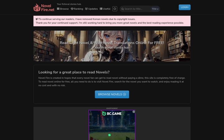 Captura de ecrã de novelfire.net