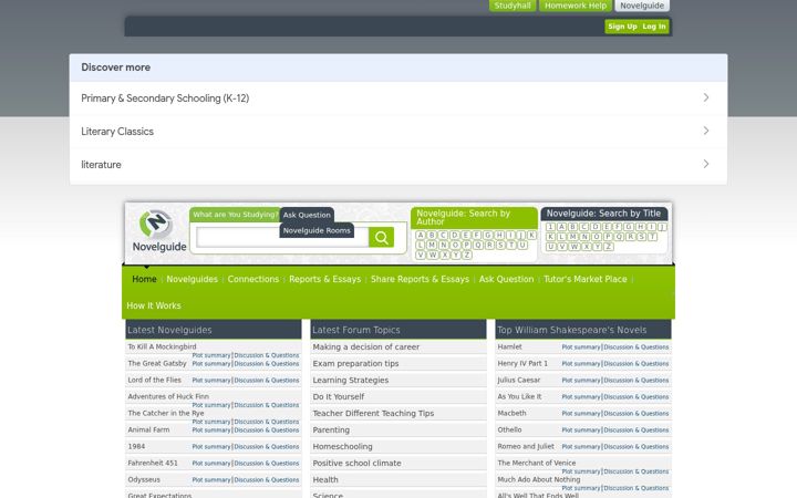 Screenshot of novelguide.com