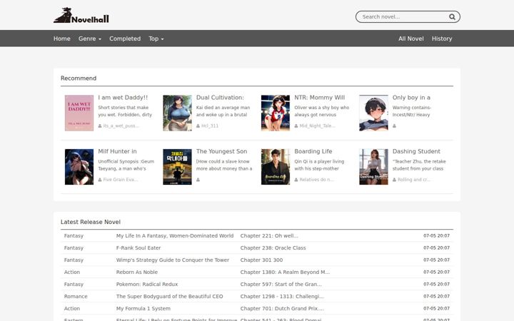 Screenshot of novelhall.com