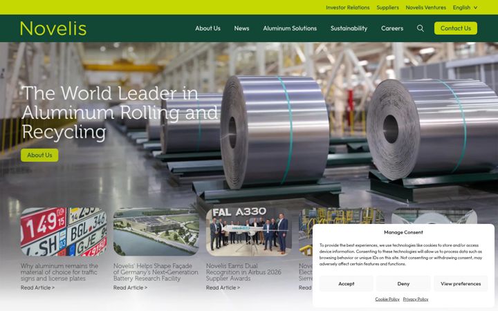Screenshot of novelis.com