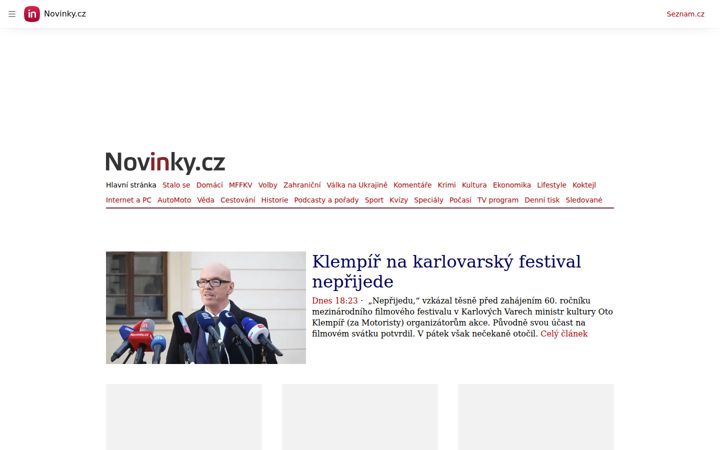 Captura de ecrã de novinky.cz