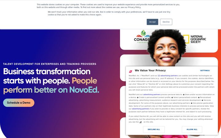 Ekrānuzņēmums no novoed.com