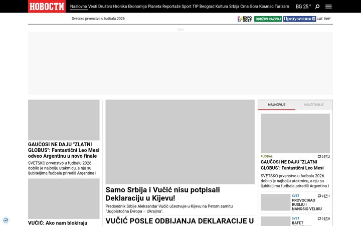 Screenshot ta' novosti.rs