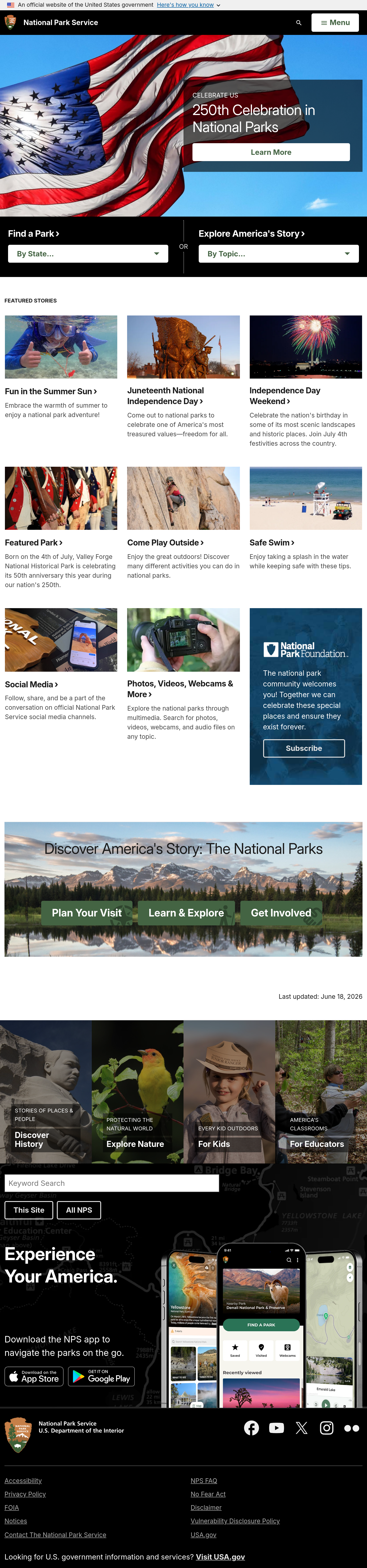 Tablet screenshot of nps.gov