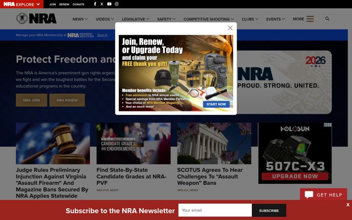 Screenshot stránky nra.org