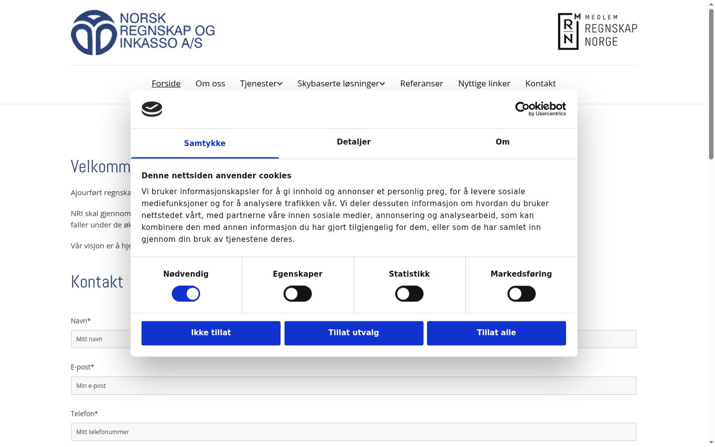 Ekrānuzņēmums ar piekrišanas baneri, kas tika rādīts pirms jebkādas mijiedarbības