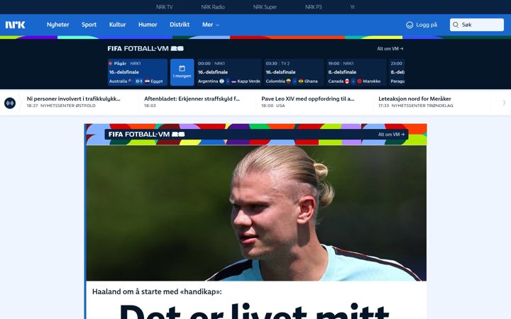 Screenshot stránky nrk.no