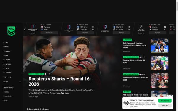 Screenshot of nrl.com