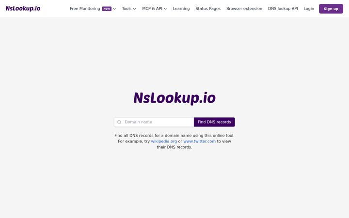 Skjermbilde av nslookup.io