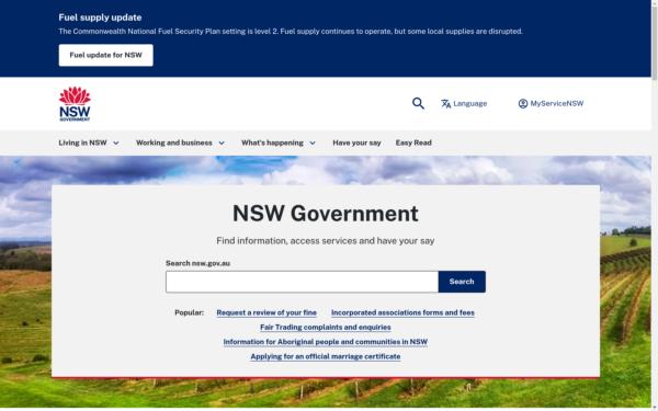 Screenshot of nsw.gov.au