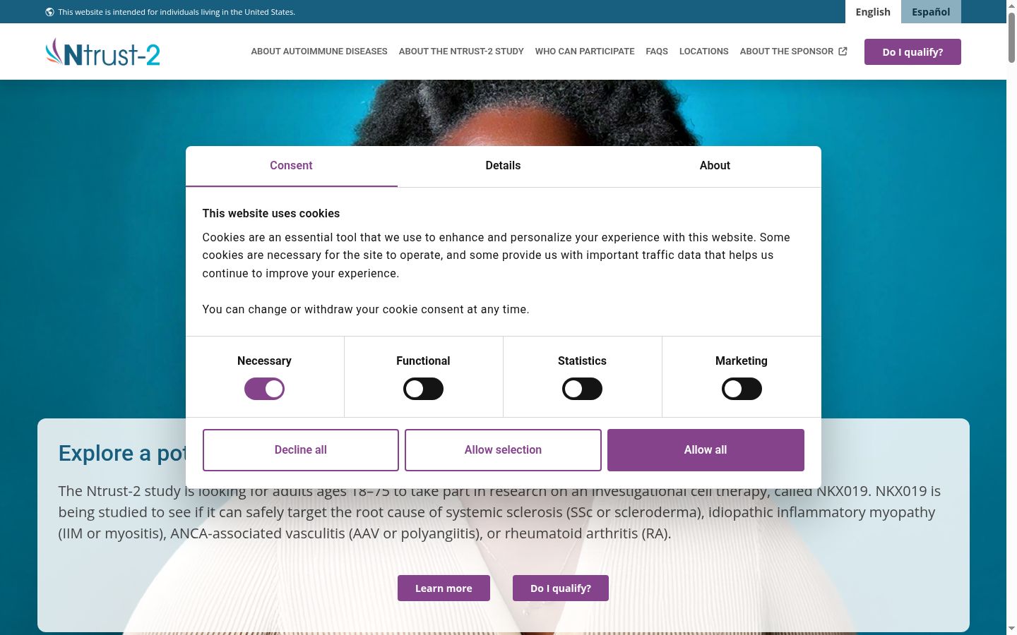 Screenshot of the consent banner shown before any interaction