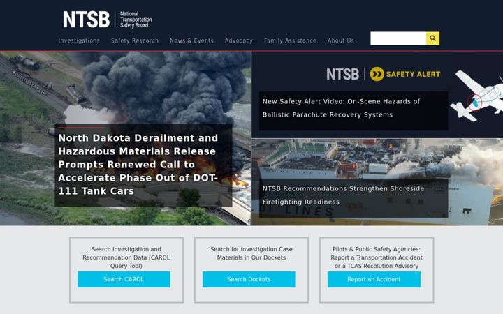 Skærmbillede af ntsb.gov