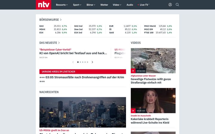 Kuvakaappaus sivustosta ntv.de
