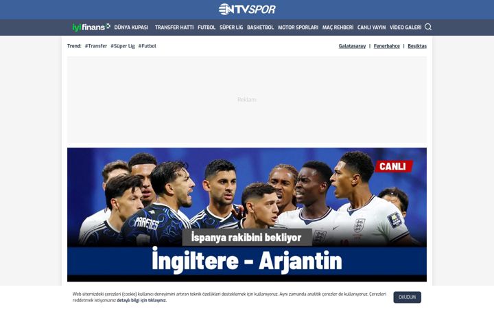 Screenshot ta' ntvspor.net
