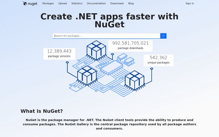 Ekrano kopija nuget.org
