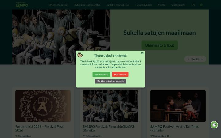 Kuvakaappaus sivustosta nukketeatterisampo.fi