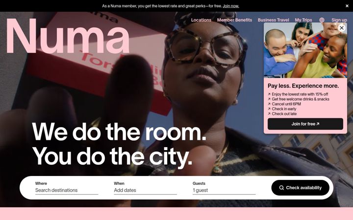 Screenshot of numastays.com