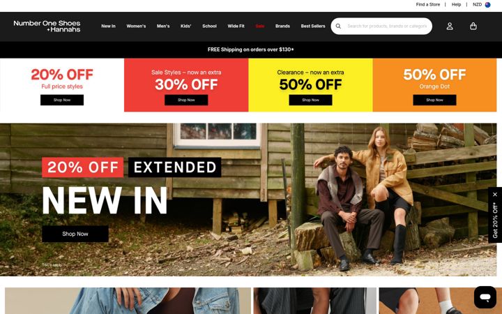 Screenshot of numberoneshoesandhannahs.co.nz