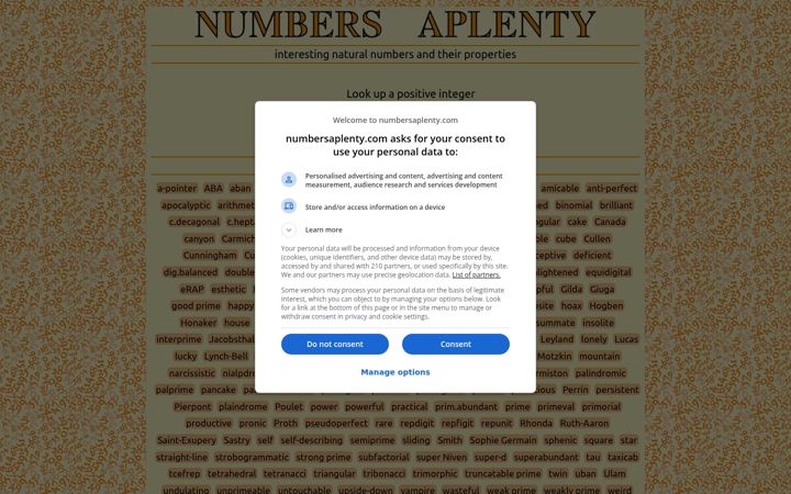 Screenshot of numbersaplenty.com