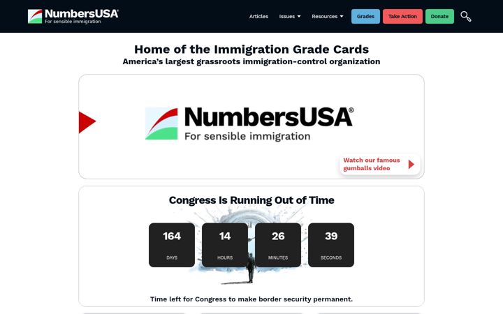 Screenshot of numbersusa.com
