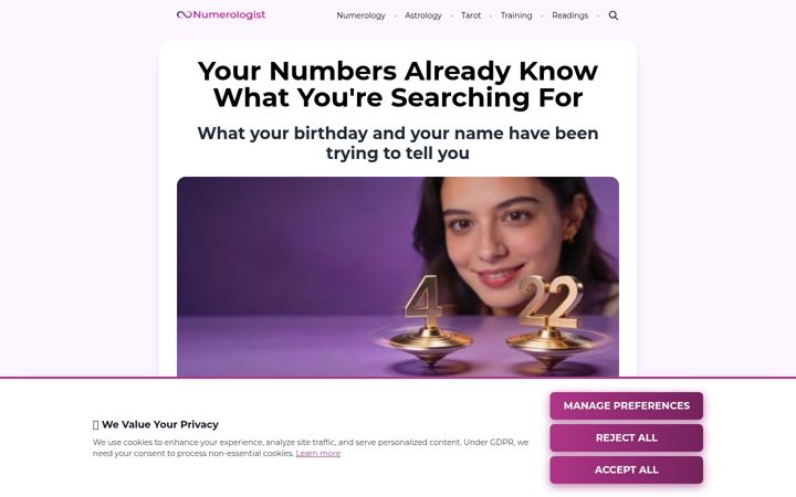 Screenshot του numerologist.com