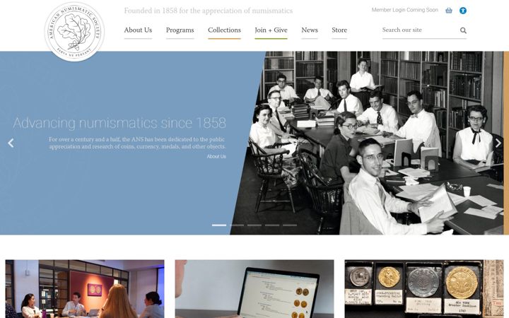 Screenshot of numismatics.org